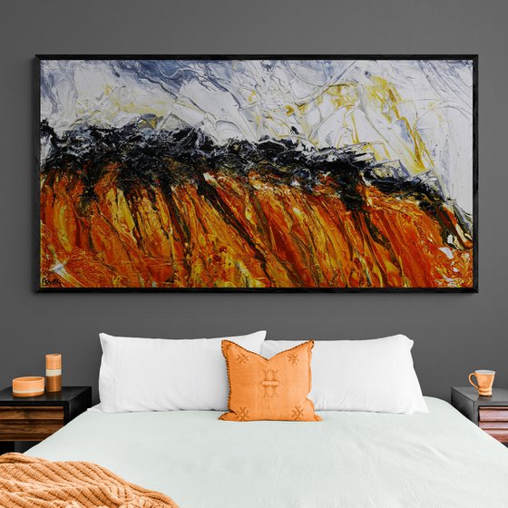 Desert Rain 190cm x 100cm White Sienna Textured Abstract Art