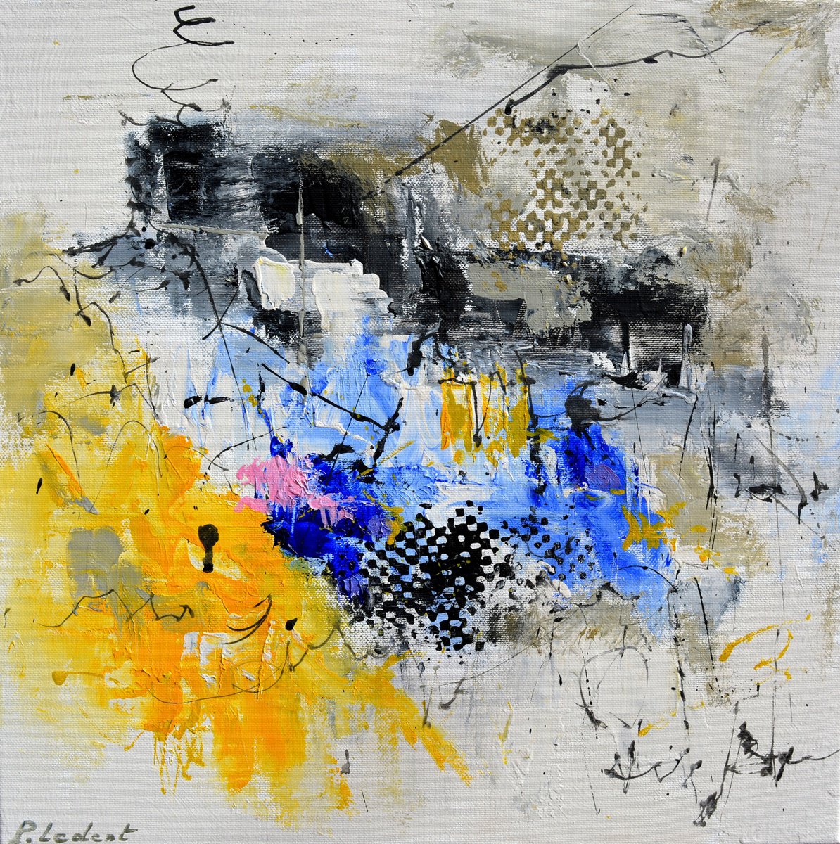 Abstract Oil Painting By Pol Henry Ledent, 16 X 16", Edison