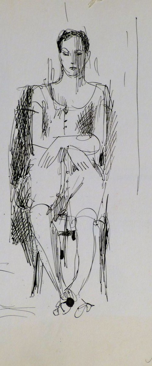 Sitting Woman #6, 24x32 cm by Frederic Belaubre