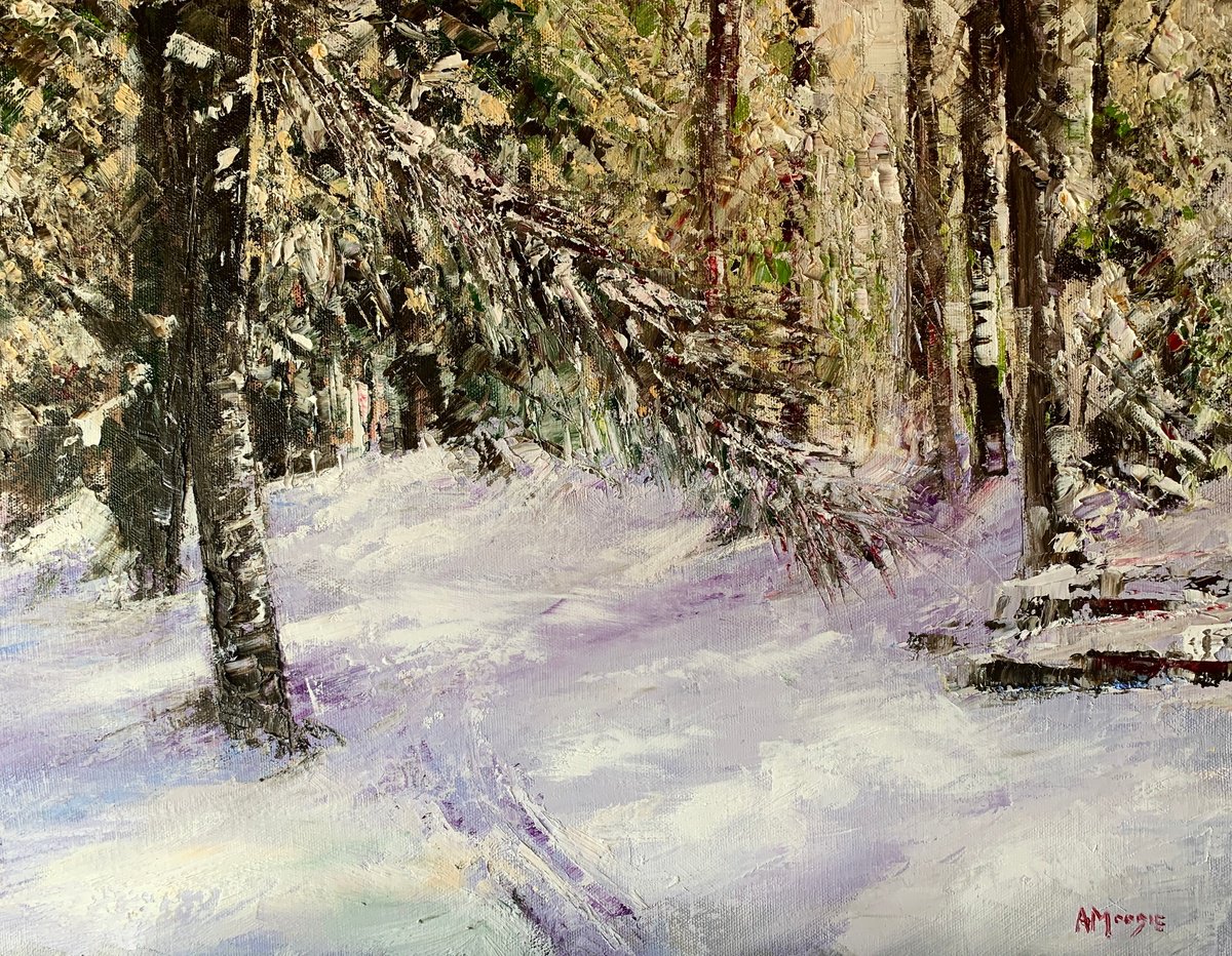 Impressionistic Landscape Oil Painting By Andrew Moodie, 18 X 14, Woodland Drift, Original Artwork