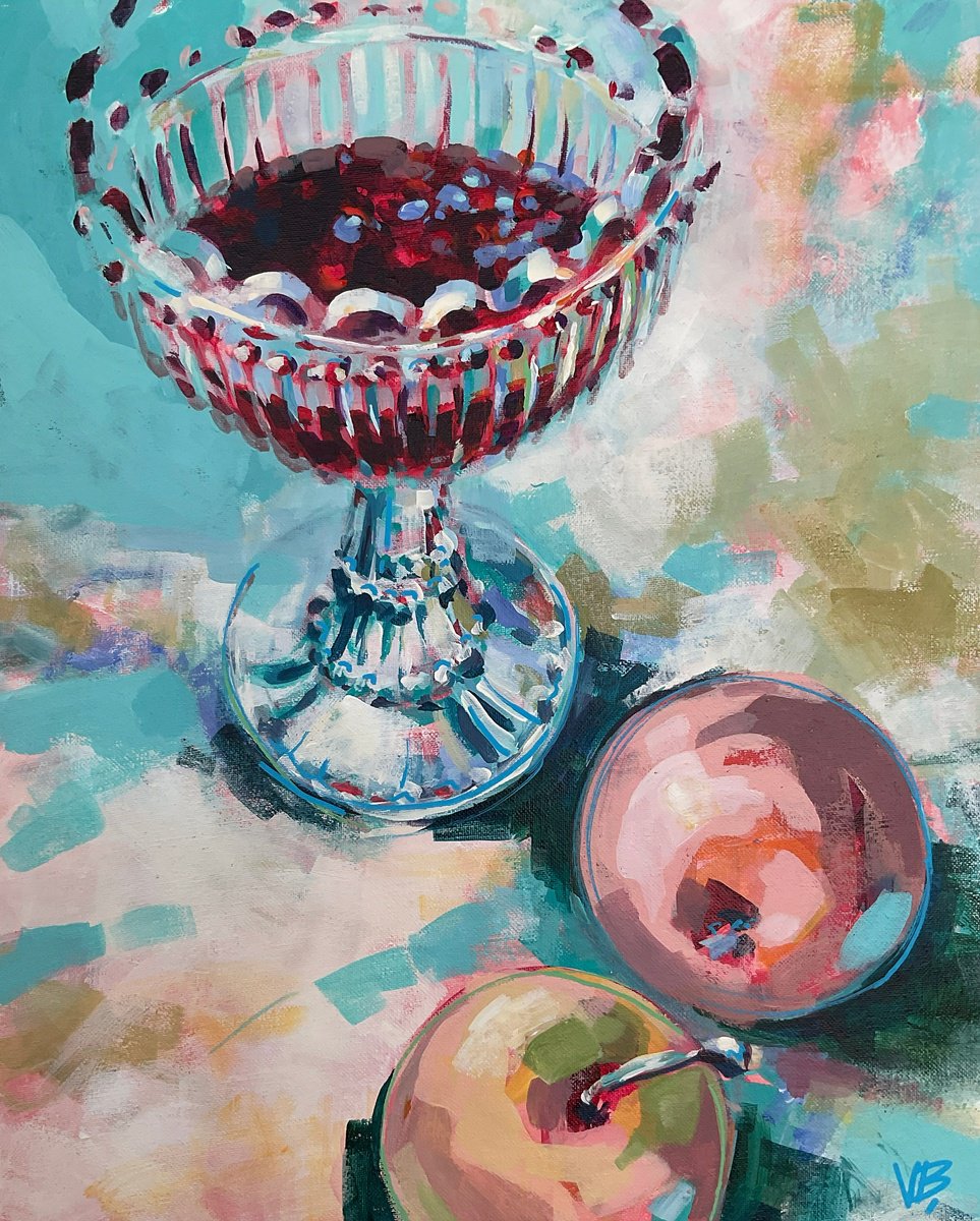Expressive Still Life Acrylic Painting By Volha Belevets, 16 X 20", Jam And Apples, Original Artwork