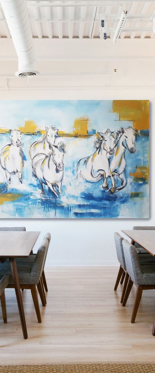 Camargue Horses – No 1 – Large Equines Painting by Stefanie Rogge