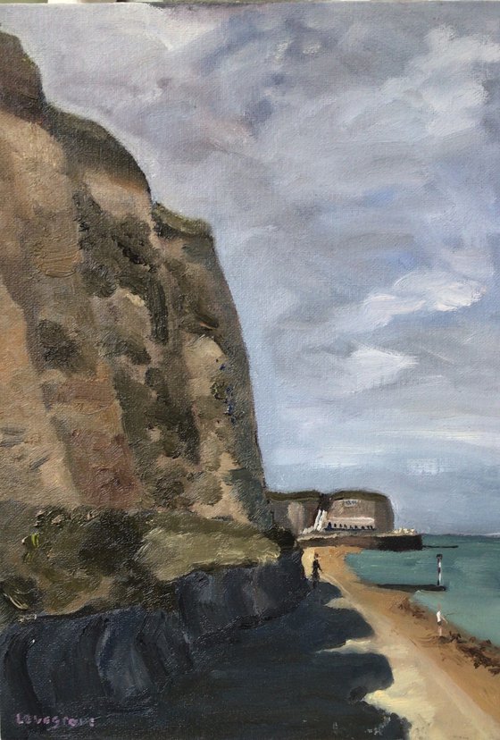 Cliff shadows at Foreness point, an original oil painting.