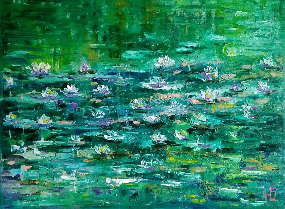 Nympheas 3, Pond Water Lily Painting Original Art Lotus Pond Landscape Artwork Floral Wall... by Yulia Berseneva