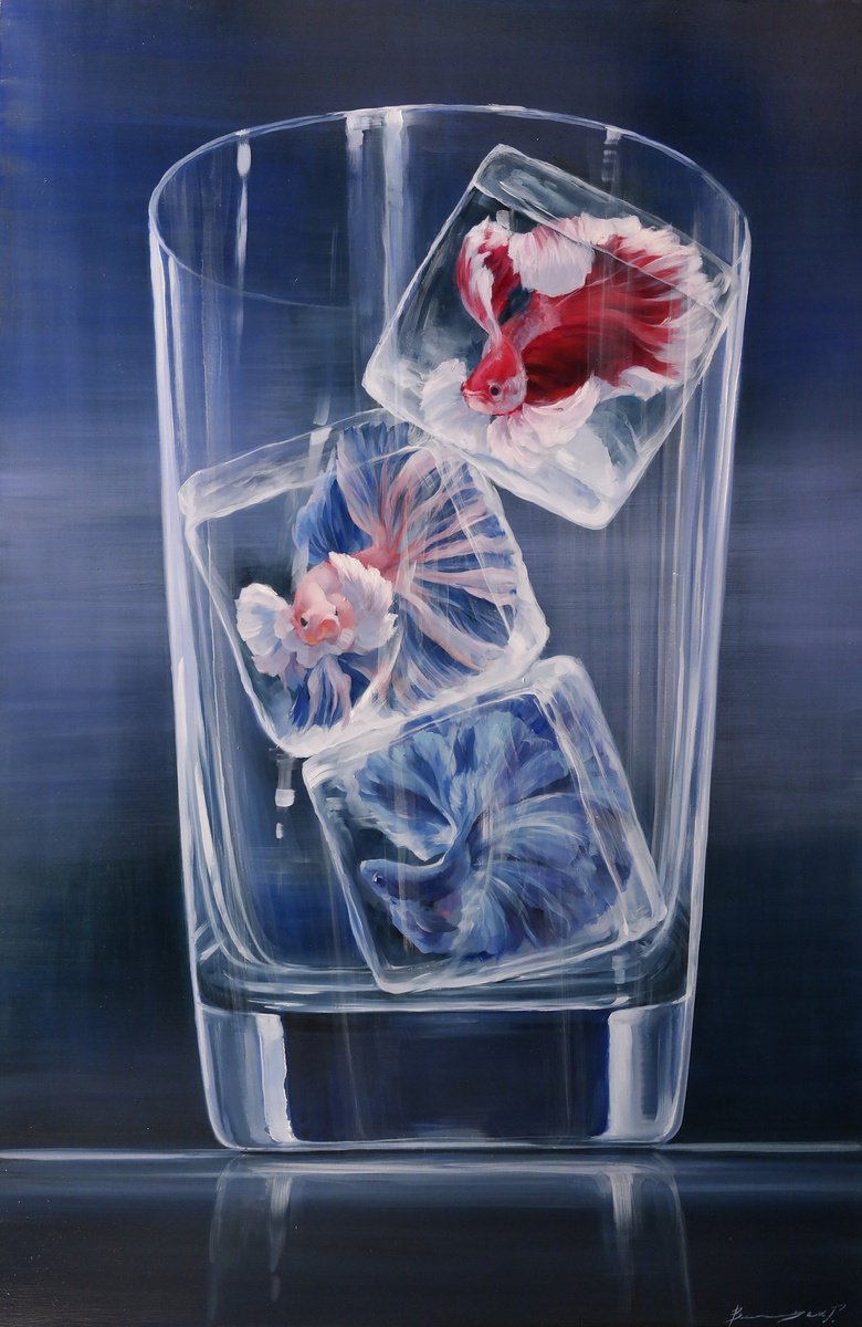 Surrealistic Still Life Oil Painting By Gennady Vylusk, 24 X 39, Captive Of Beauty, Original Artwork