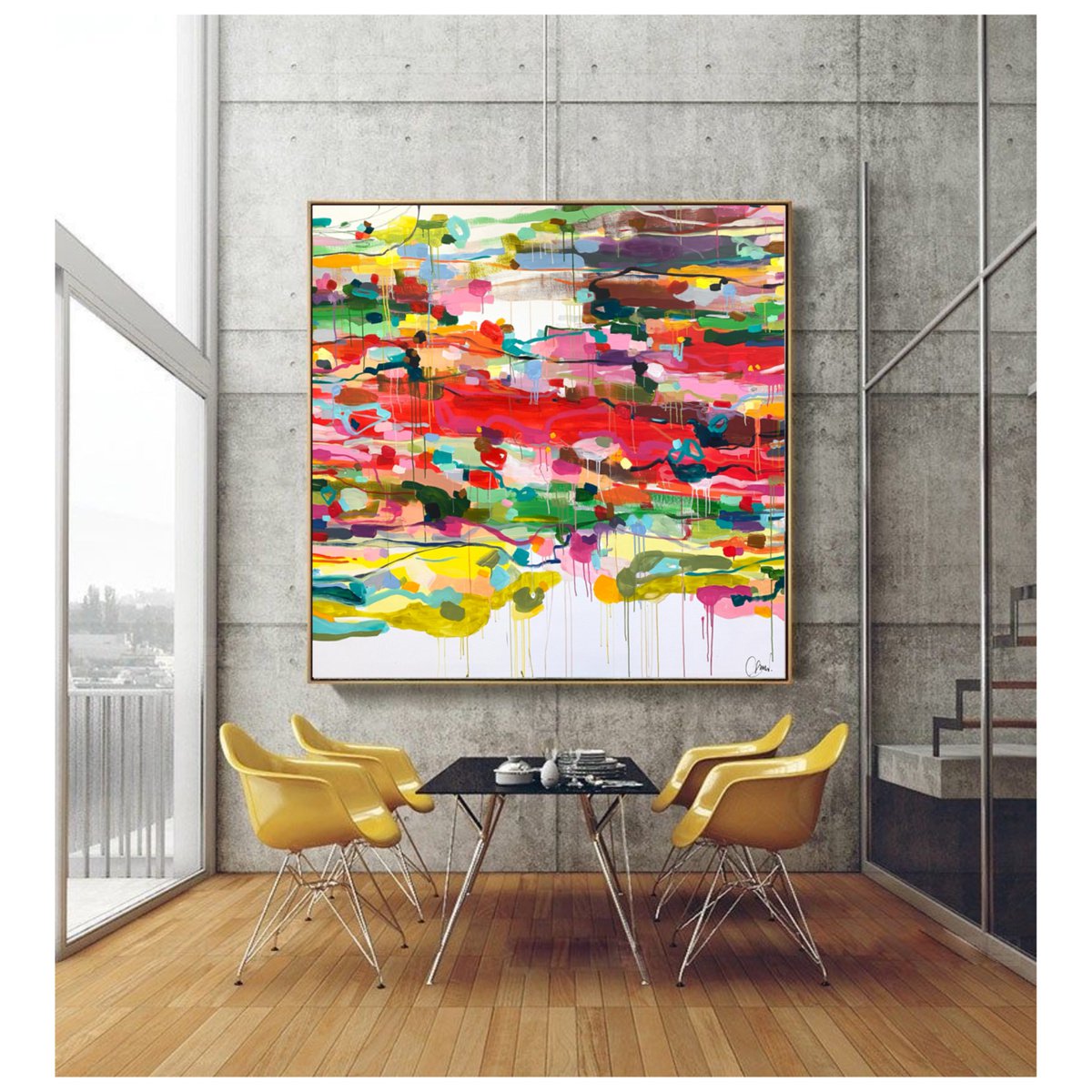 Expressive Abstract Acrylic Painting By Maria Esmar, 79 X 79", Make Today A Good Day, Original Artwork