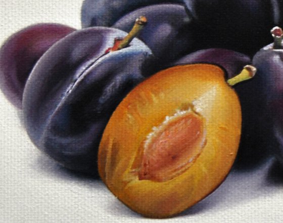 Still life with plums , Original oil on canvas painting