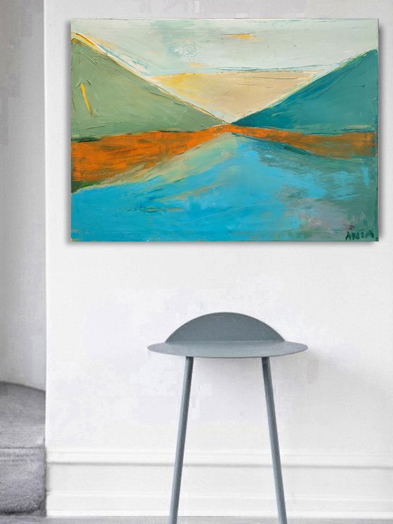 Oil painting, canvas art, stretched, "Landscape 24". Size 39,4/ 27,6 inches (100/70cm).