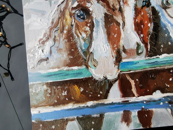 Horse oil painting, Animals portrait painting, Christmas wall art oil painting