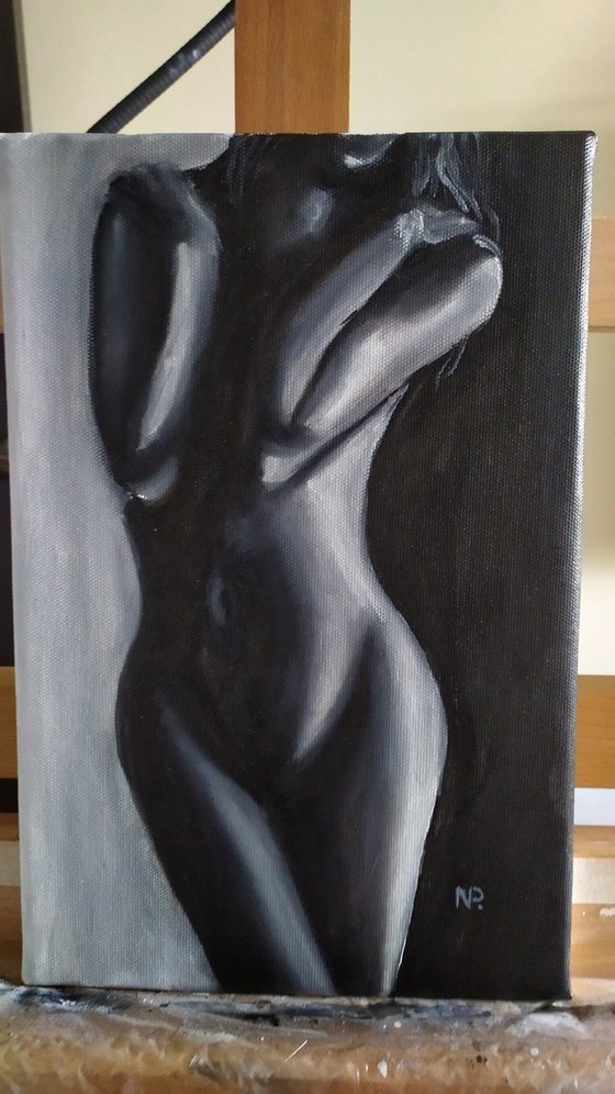 Miss you, honey. Nude erotic gestural girl oil painting, Gift art for home