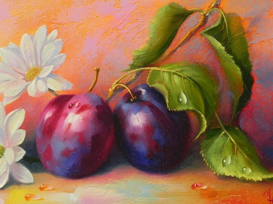 "Flowers and plums" Original art, Still life, Small wall art