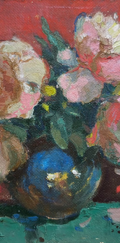 Peonies on Red by Alexander Shandor