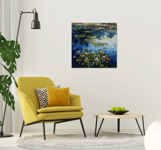 Water lilies Original Oil painting 90 x 90 cm FREE SHIPPING