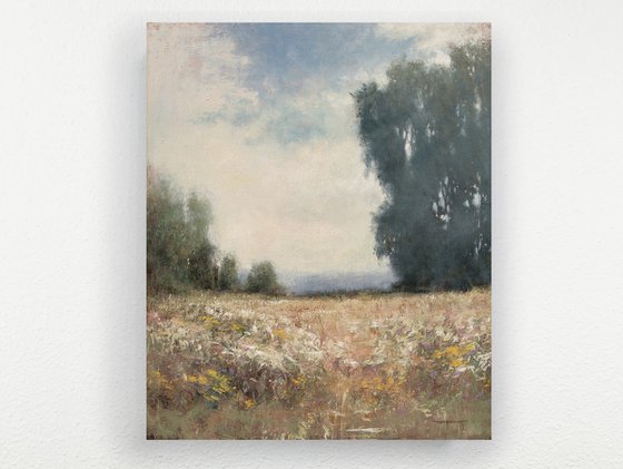 Afternoon Field, flower field landscape Monet style