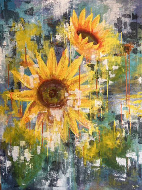 Let me be free ! Abstract Sunflower art by Amita Dand