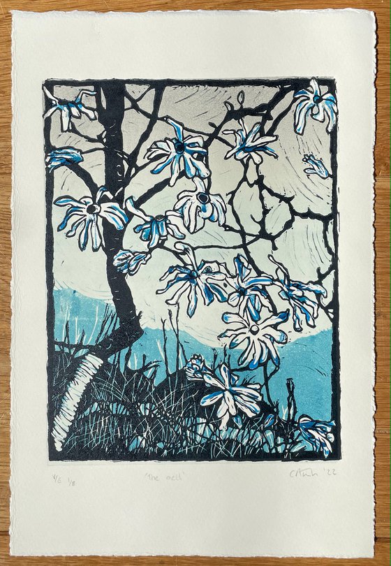 The Melt - Magnolia Blossom Contemporary Linocut Print