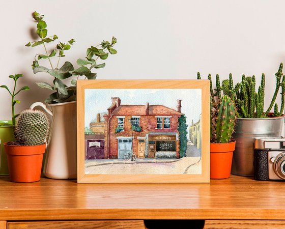 Cozy brick house in a provincial town. Original watercolor artwork.