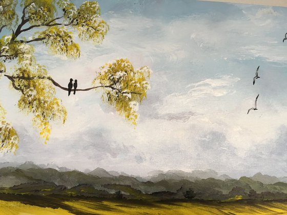 A Cat on a gate on a large canvas