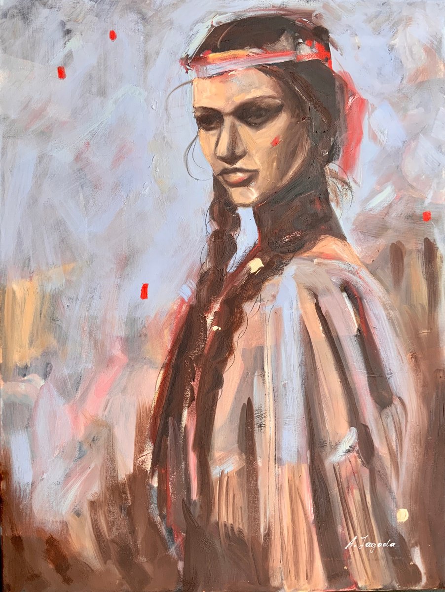 Impressionistic Portrait Oil Painting By Alexandra Jagoda (Ovcharenko), 24 X 31, Spirit Of The Wind, Original Artwork