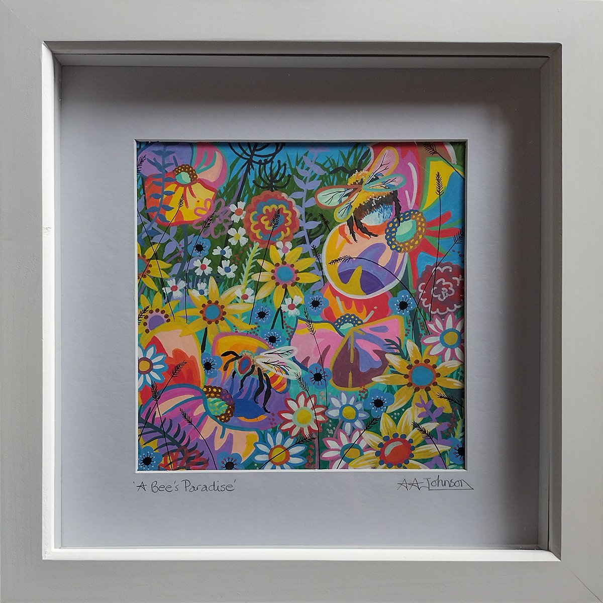 Botanical Acrylic Painting By Andrew Alan Johnson, 14 X 14, A Bee