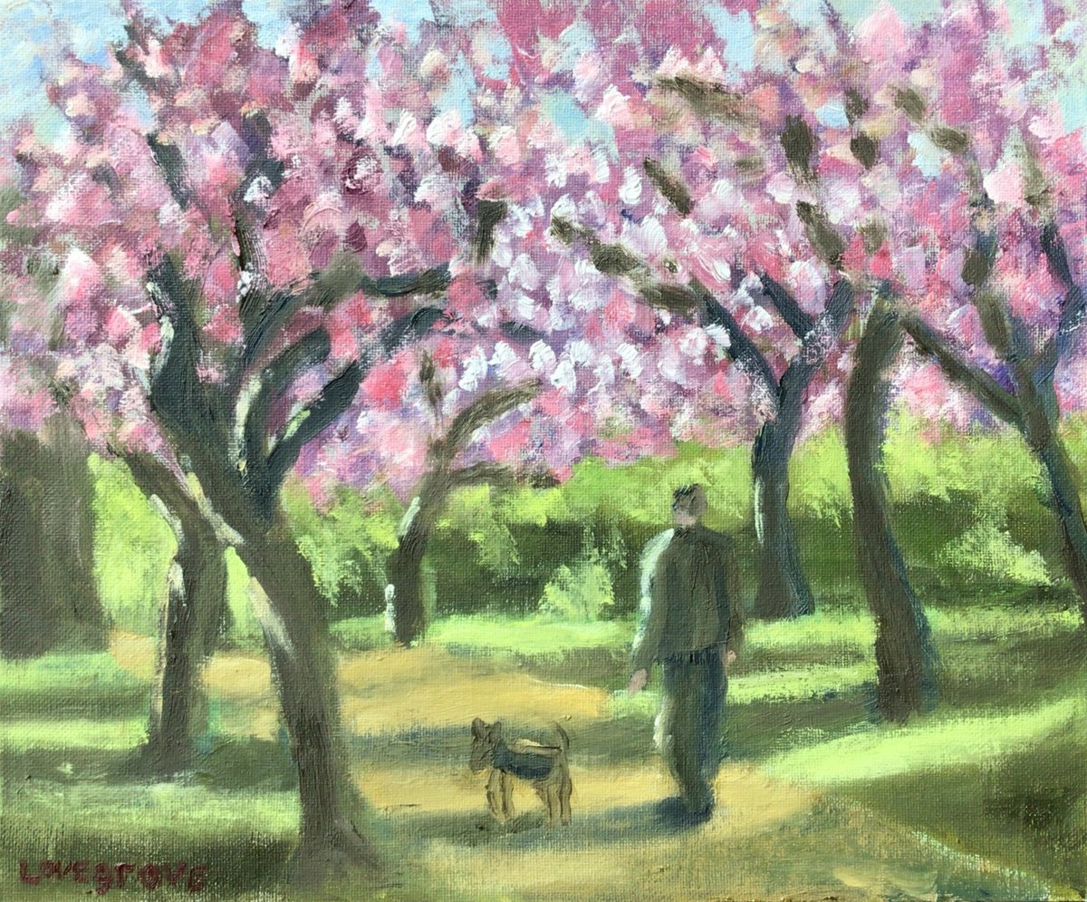 Impressionistic Landscape Oil Painting By Julian Lovegrove Art, 12 X 10", Beneath The Blossom, Original Artwork