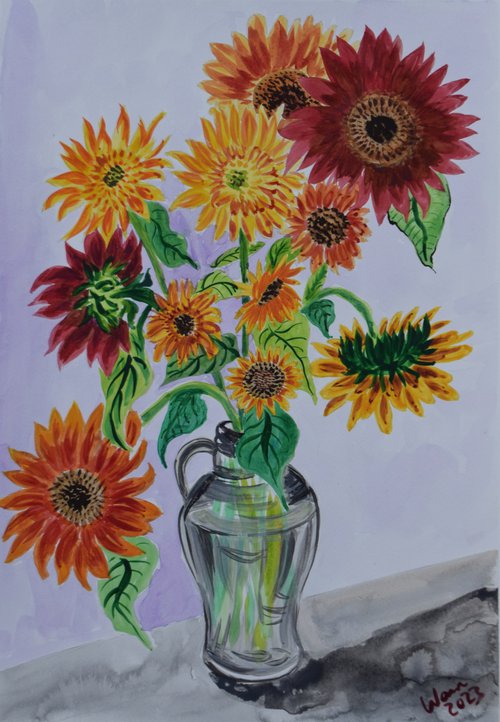 Vase of Sunflowers by Kirsty Wain