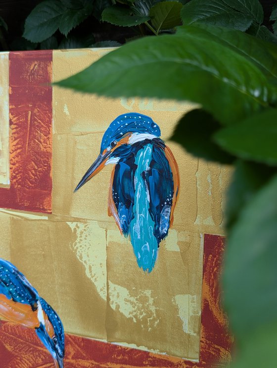 Seven kingfishers in acrylic