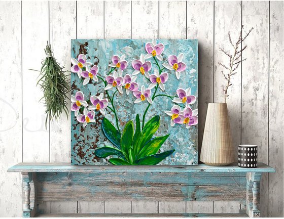 Violet Orchid - Impressionist Flower Painting, Palette Knife Art