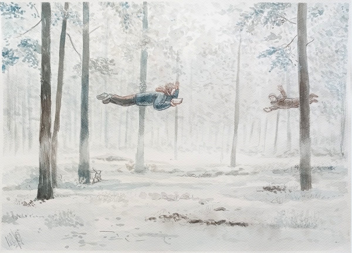 Illustrative Pastel Drawing , Flying Readers By Paolo Beneforti, 17 X 12, Artwork For Sale On Artfinder