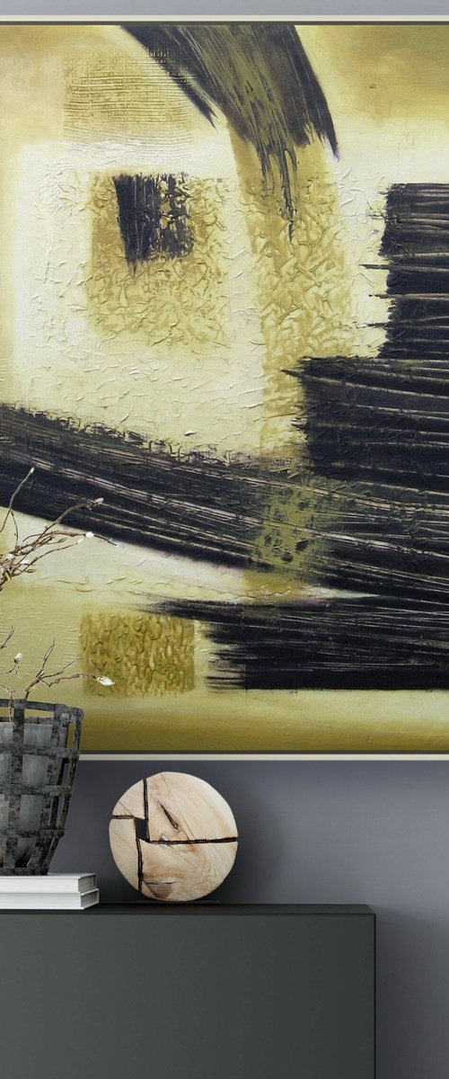 Olive-Yellow, Black Abstract 2 by Evgen Semenyuk