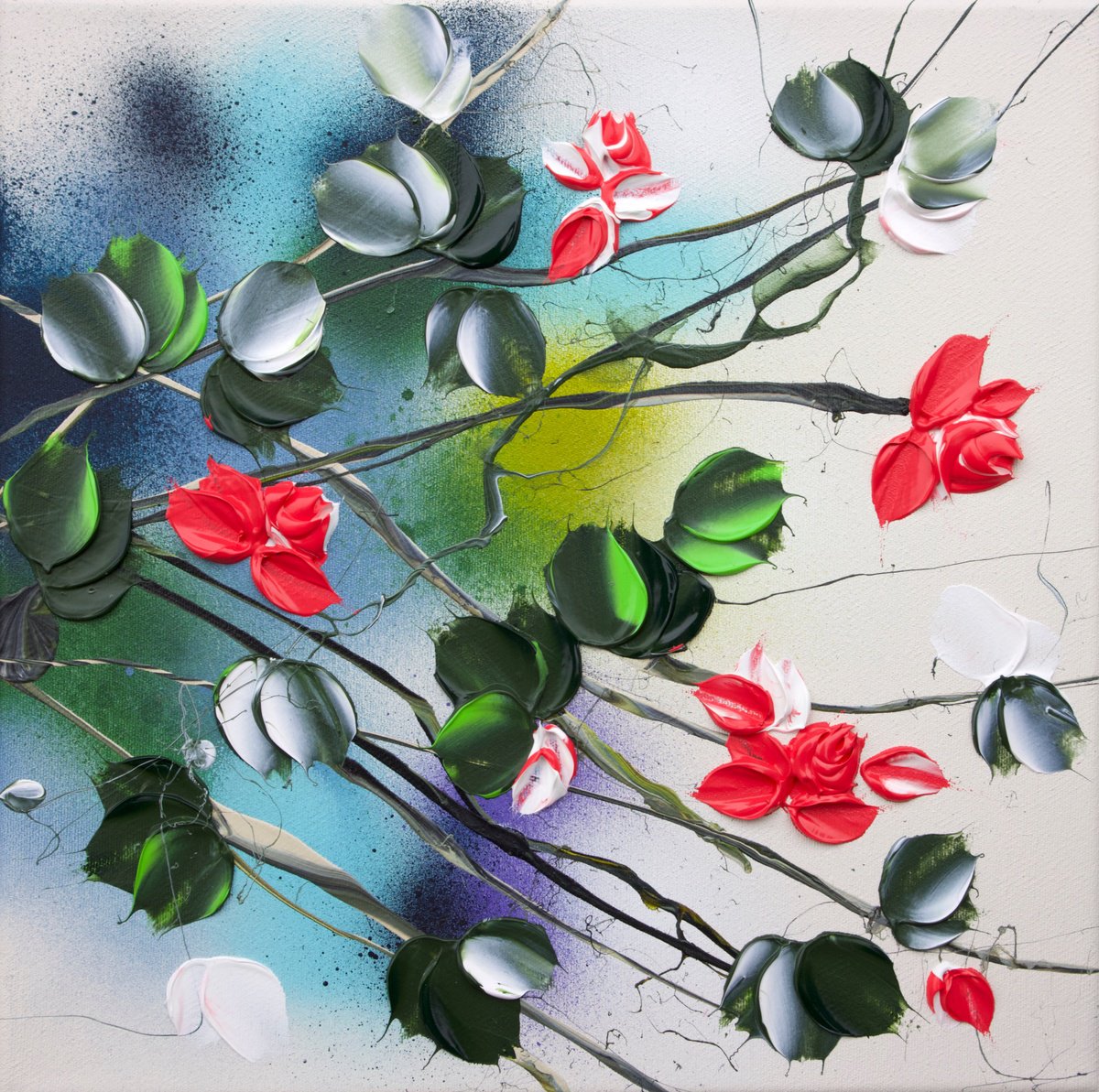 Abstract Acrylic Painting By Anastassia Skopp, 12 X 12, Garden Flowers Ix, Original Artwork