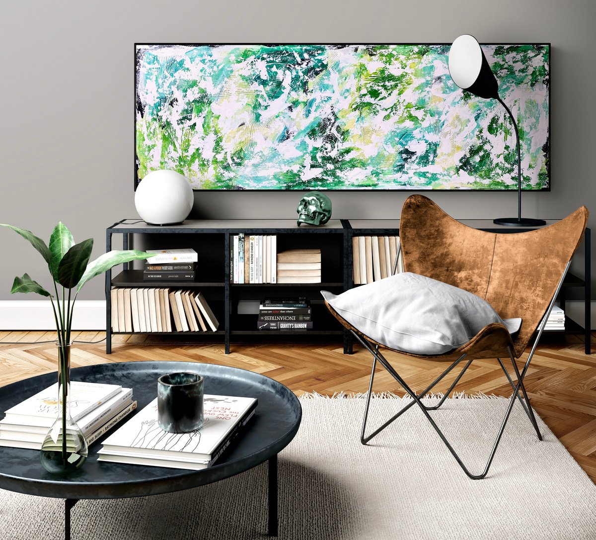 Abstract Acrylic Painting By Anita Kaufmann, 79 X 28, Beyond The Sea No. 6422, Original Artwork