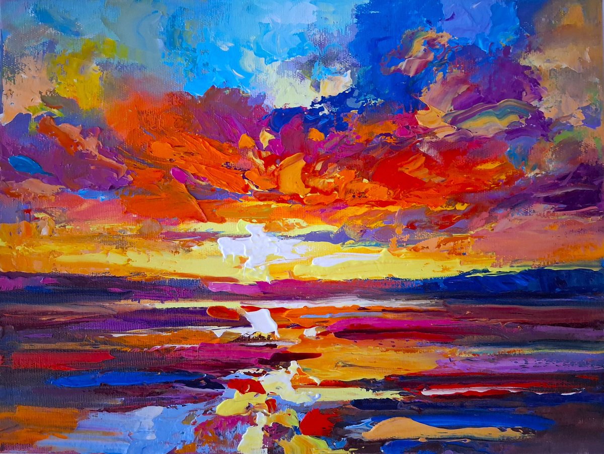 Abstract Landscape Oil Painting By Andrej Ostapchuk, 16 X 12, Me And The Sea, Original Artwork