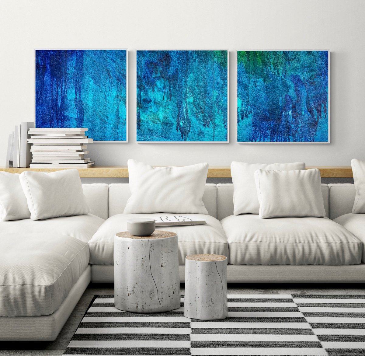 Abstract Landscape Acrylic Painting By Anita Kaufmann, 59 X 20, Atlantic No. 2429 Set 3, Original Artwork