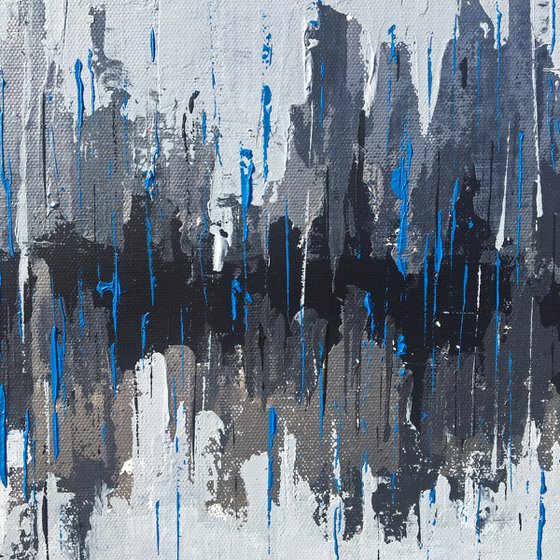 Rainy Greys with Electric Blue - Abstract Painting