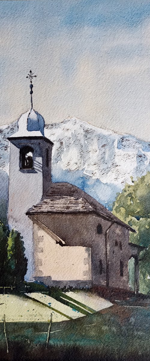 Small church from the 1600s in the Macugnaga valley with Monte Rosa in the background by Tollo Pozzi