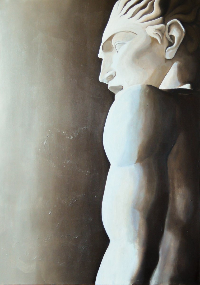 Expressive Portrait Oil Painting By Roman Sedlak, 1 X 1", Actaeon, Original Artwork