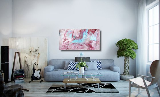 painting of a room/abstract geometric/original painting/oversized paintings/horizontal abstract painting size- 150x80 cm  title c657