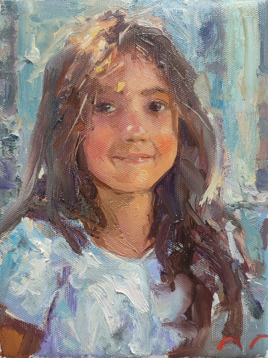 Impressionistic Portrait Oil Painting By Pavel Guliaev, 6 X 8", Girl, Original Artwork