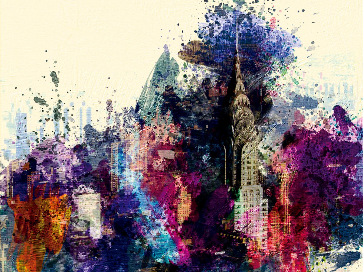 Abstract Cityscapes Print By Javier Diaz, 79 X 60, Gotas De Color, Chrysler Building/Original Artwork, Original Artwork