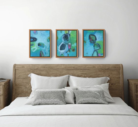 Painting Set of Three: Trio in Turquoise Blue