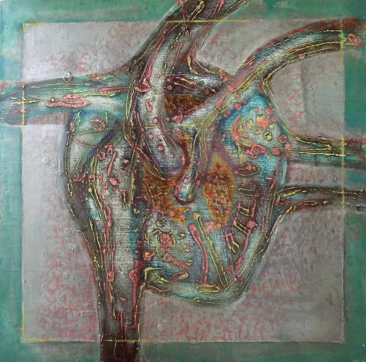 Abstract Acrylic Painting By Stanislav Bojankov, 24 X 24", Heart-Xxvi, Original Artwork