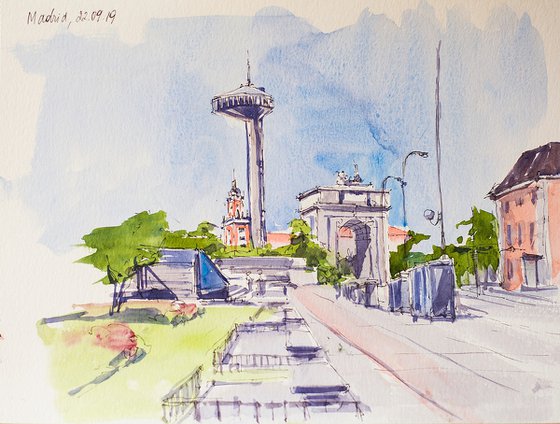 Madrid. Moncloa. Street sketch. Urban landscape small original spain landscape