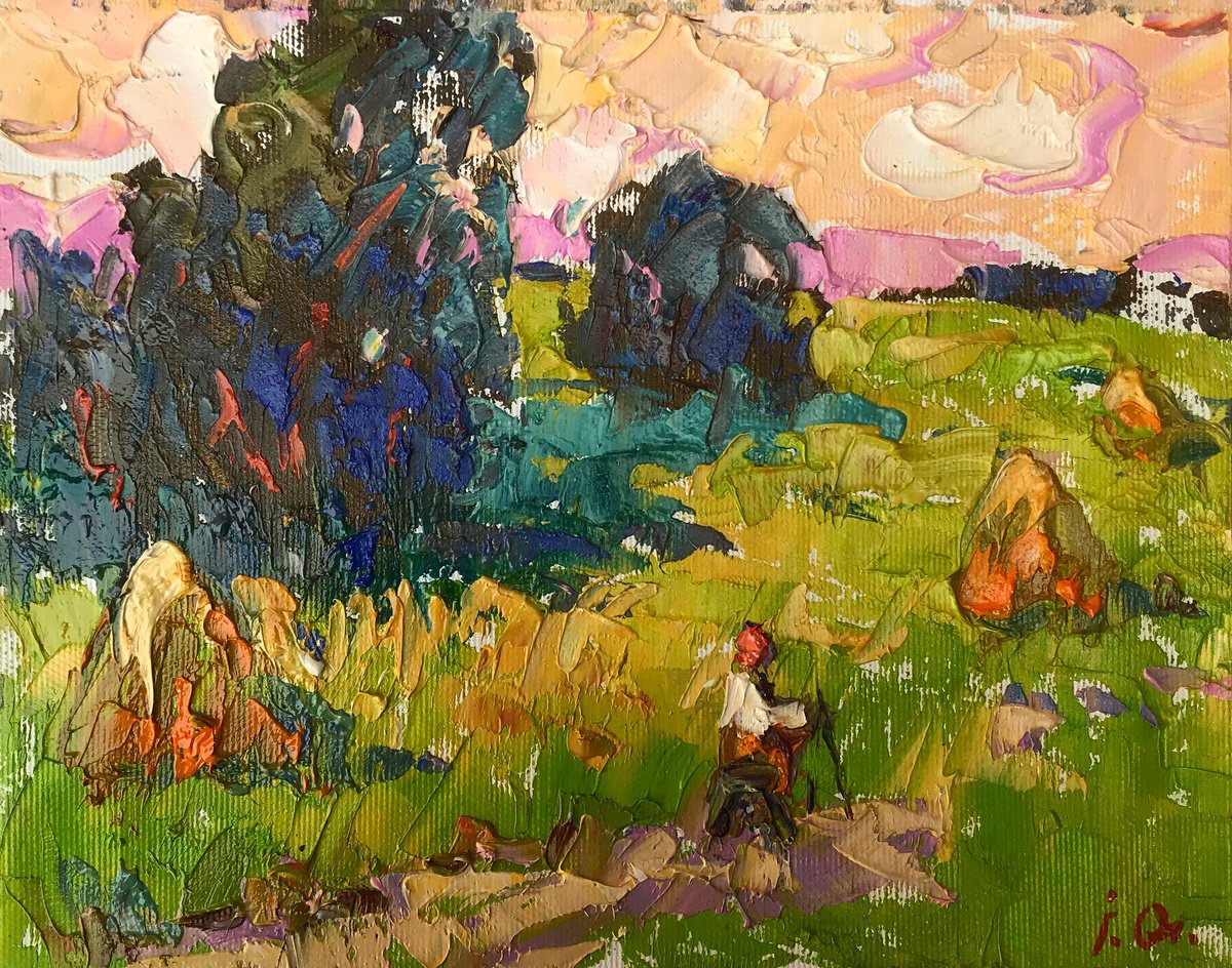 Impressionistic Landscape Oil Painting By Kalenyuk Alex, 10 X 8", At Noon, Original Artwork