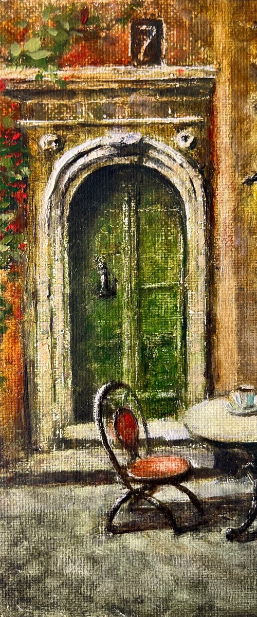 Old World Door – A Quiet Italian Café Corner by Yulia Odukalets