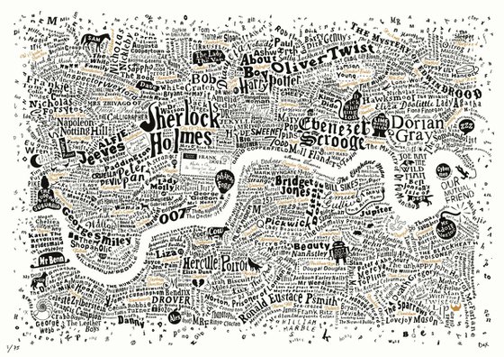 Literary London Map (White, Black and Gold)