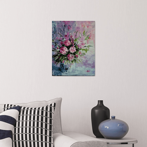 Truth of touch, roses, abstract, original  canvas floral oil painting, Gift idea for Her