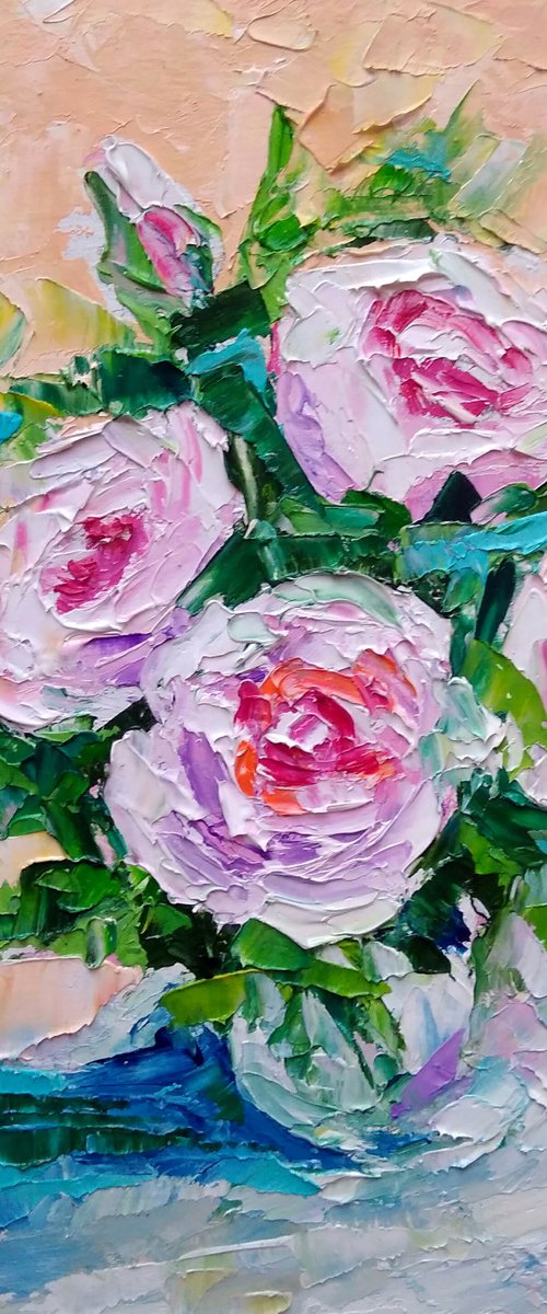 Pink Floral Painting Original Art Small Flower Artwork Oil Wall Art by Yulia Berseneva
