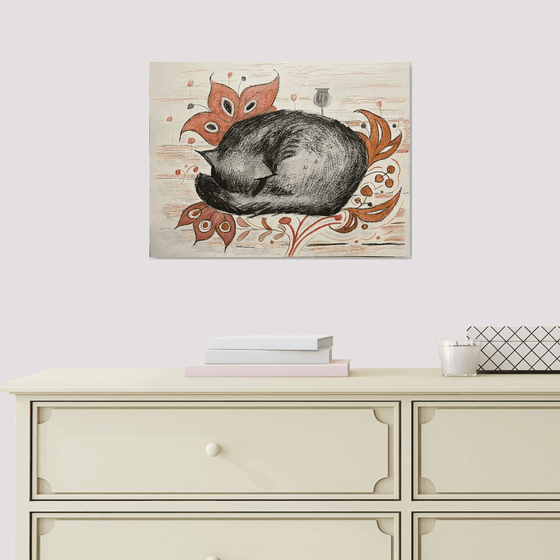 Sleeping cat, original artwork