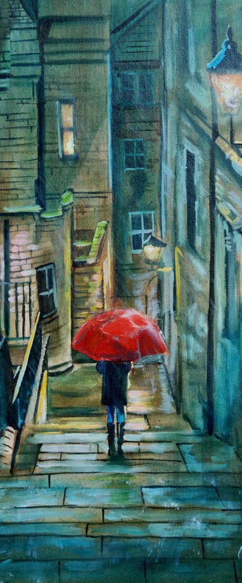 Rain and a red umbrella by Gordon Bruce